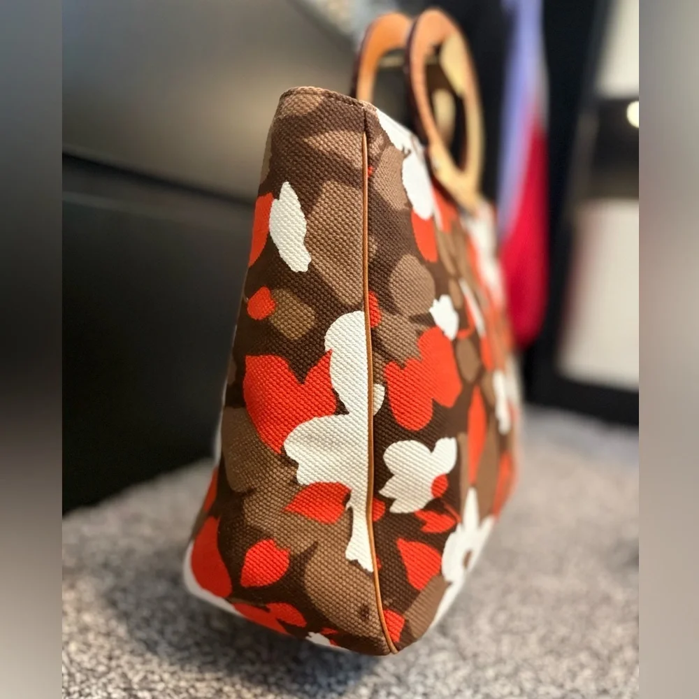 kate spade vintage Brown Orange Cream Floral Canvas Tote with Leather handles!